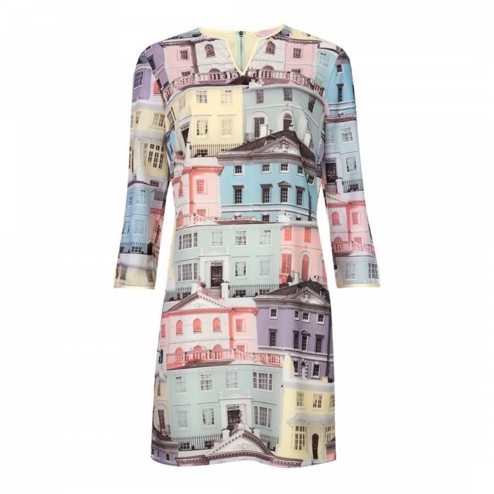 Ted Baker London Edolie House Print Shift Dress Pastel Architecture Size 4
